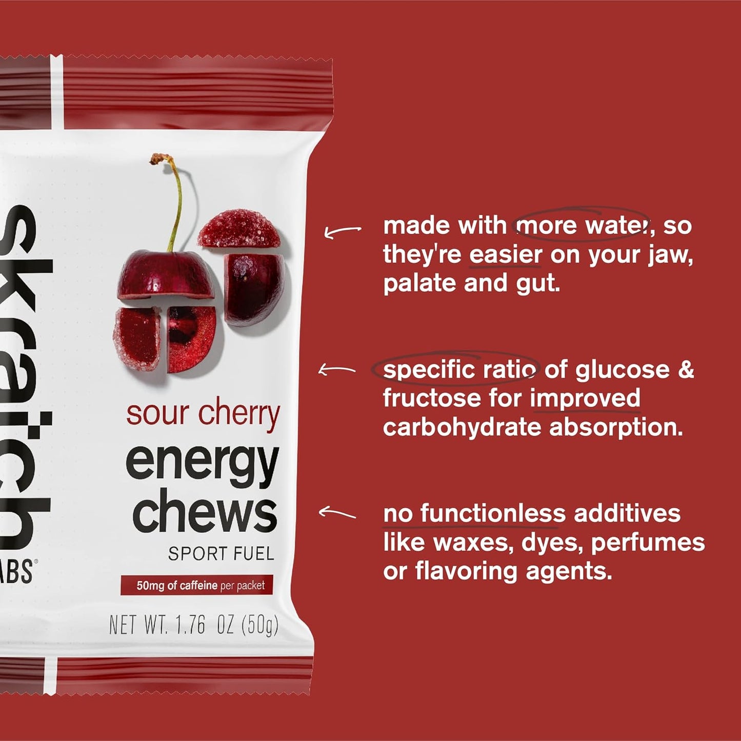 Skratch Labs Sour Cherry Energy Chews - Gluten Free & Vegan - 10 Pack for Running, Cycling, Performance