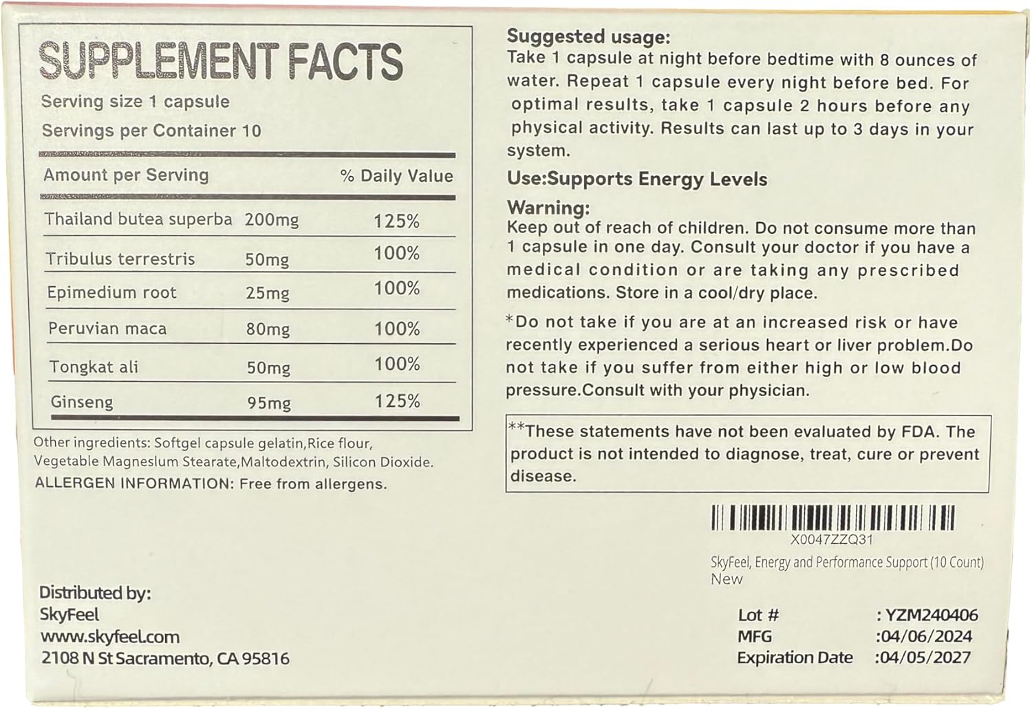 SkyFeel Energy and Performance Booster - 10 Pack, USA-Made for Vitality and Endurance