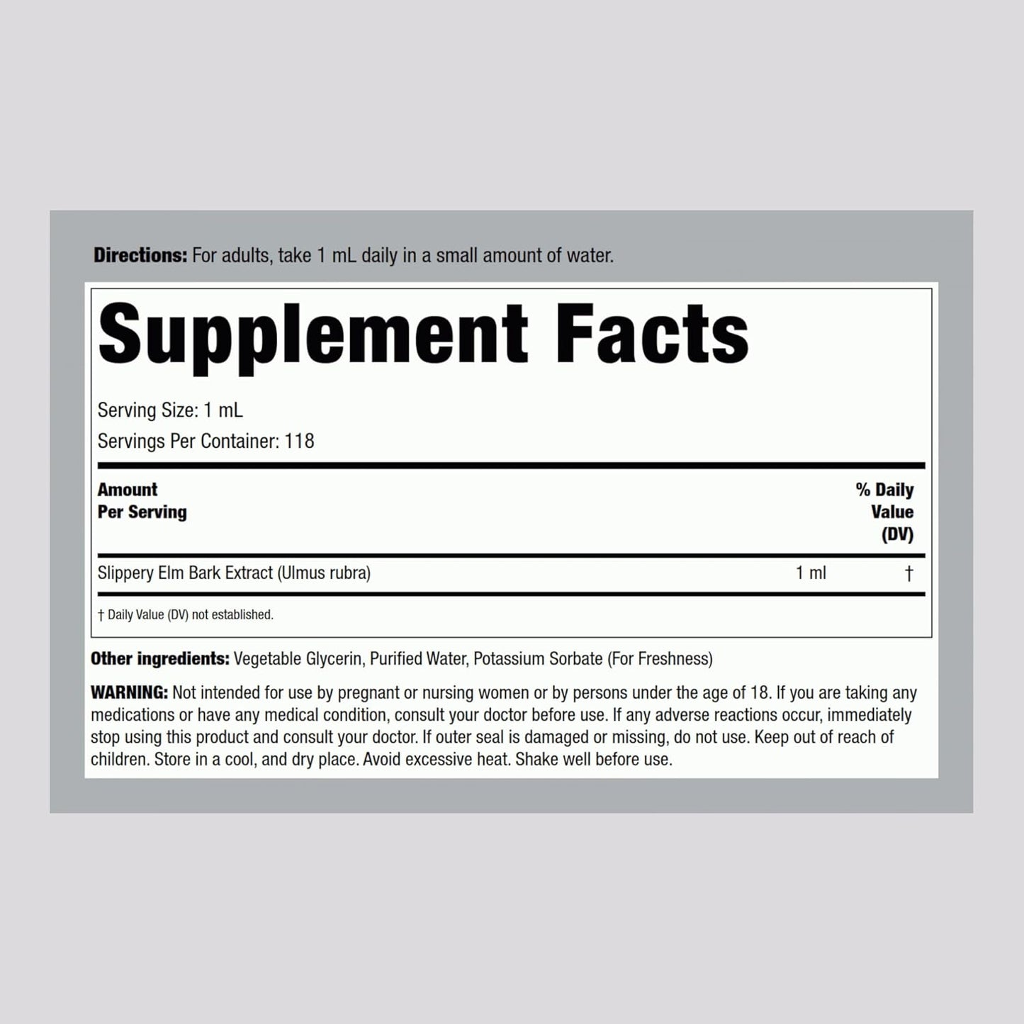 Slippery Elm Bark Liquid Drops - 4 fl oz | Alcohol-Free Extract | Vegetarian, Non-GMO, Gluten-Free Supplement
