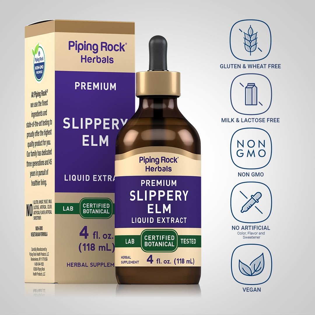 Slippery Elm Bark Liquid Drops - 4 fl oz | Alcohol-Free Extract | Vegetarian, Non-GMO, Gluten-Free Supplement