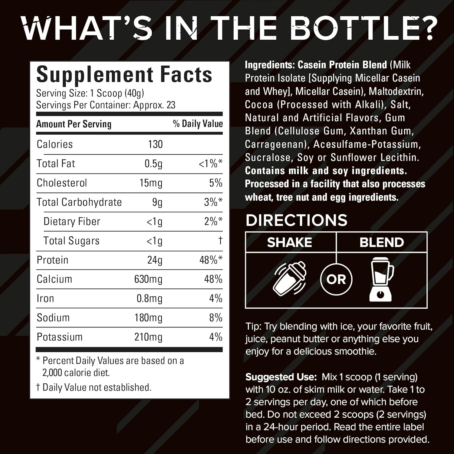 Slow-Digesting Triple Chocolate Casein Protein Powder for Muscle Gain, 2 lbs