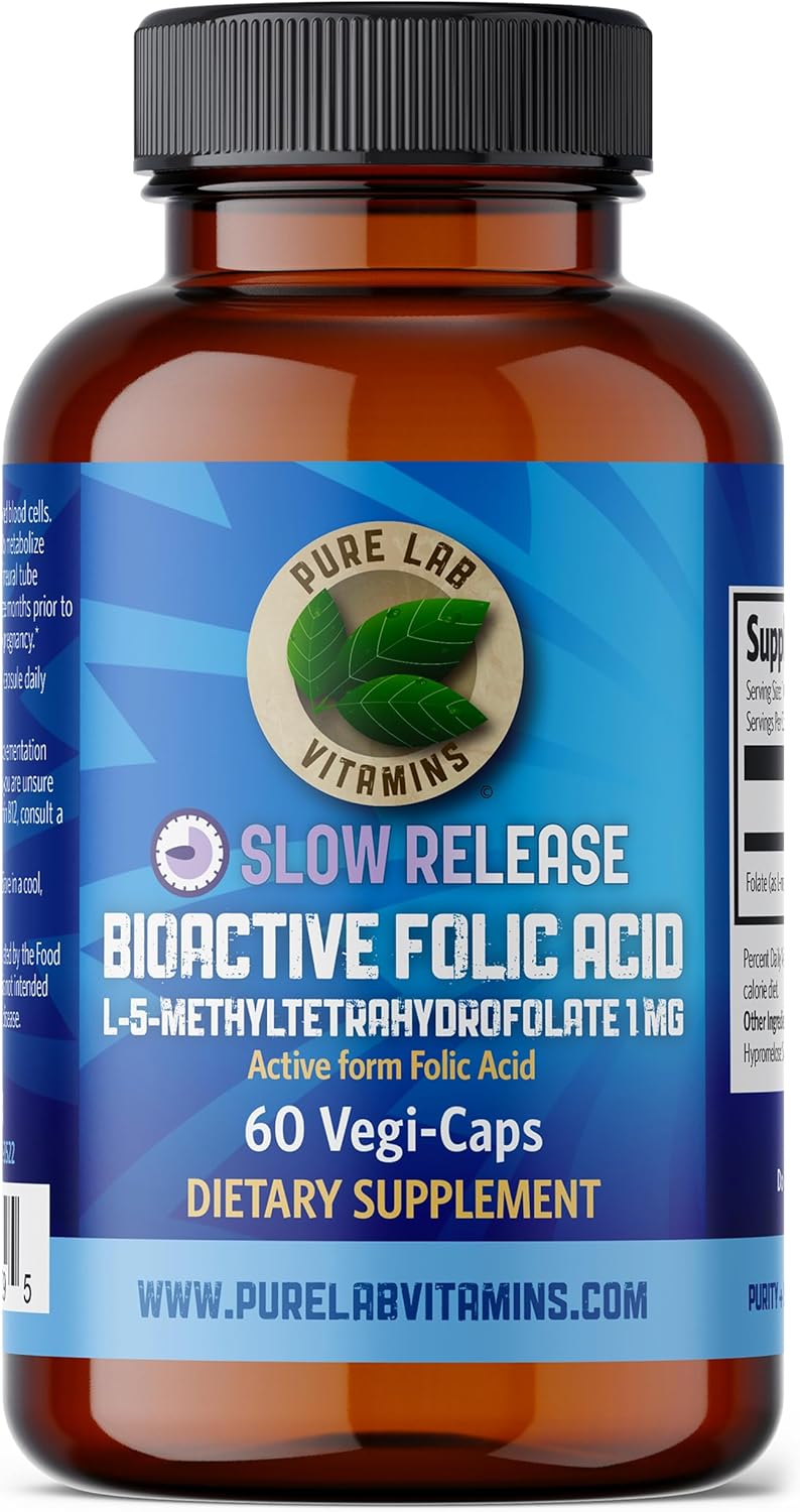 Slow Release Bioactive Folic Acid 1mg Capsules - Vitamin B9 Supplement for Women, Pregnancy Support