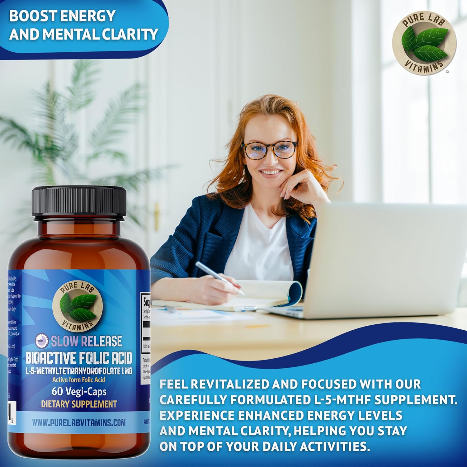 Slow Release Bioactive Folic Acid 1mg Capsules - Vitamin B9 Supplement for Women, Pregnancy Support