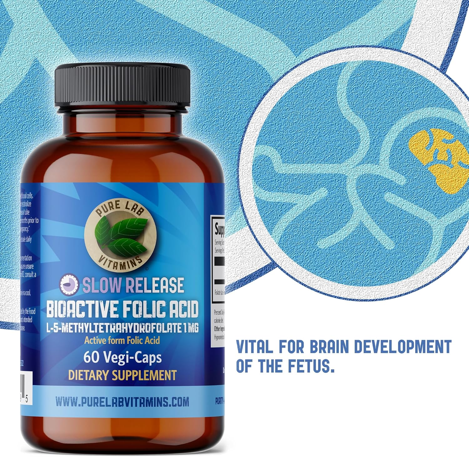 Slow Release Bioactive Folic Acid 1mg Capsules - Vitamin B9 Supplement for Women, Pregnancy Support