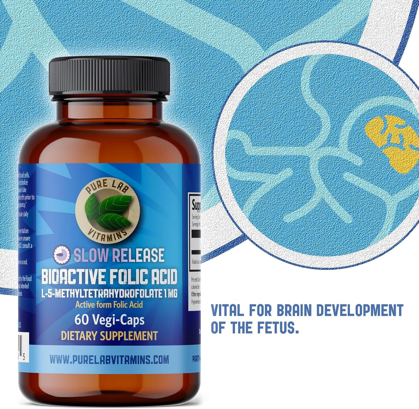 Slow Release Bioactive Folic Acid 1mg Capsules - Vitamin B9 Supplement for Women, Pregnancy Support