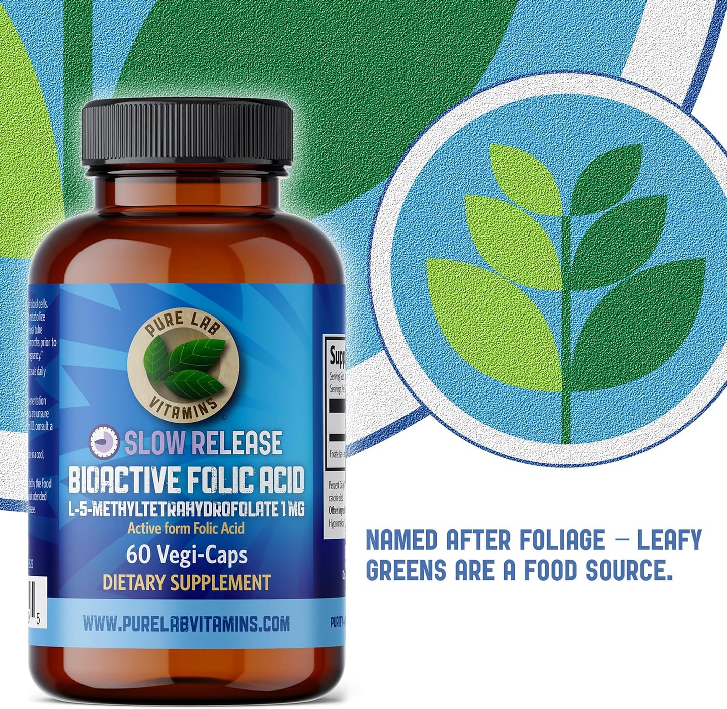 Slow Release Bioactive Folic Acid 1mg Capsules - Vitamin B9 Supplement for Women, Pregnancy Support