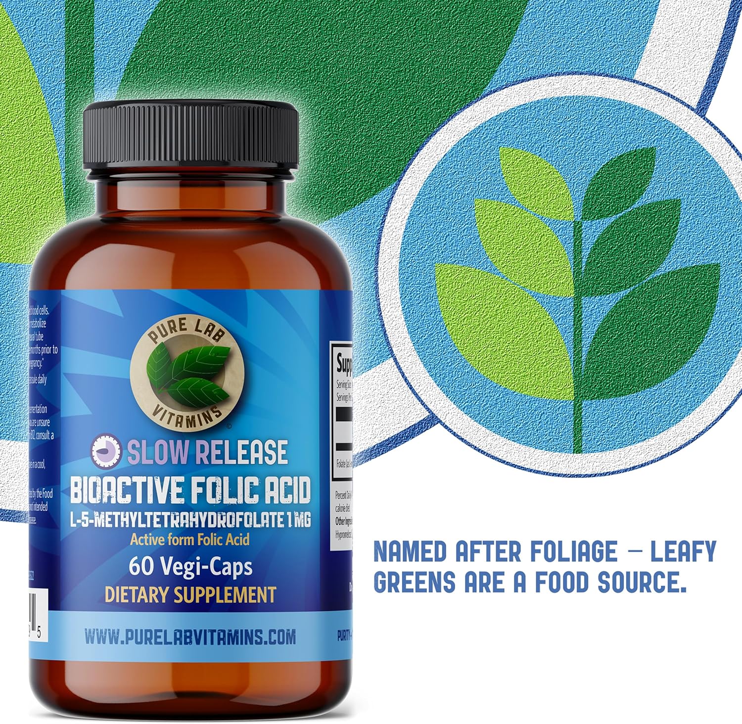 Slow Release Bioactive Folic Acid 1mg Capsules - Vitamin B9 Supplement for Women, Pregnancy Support