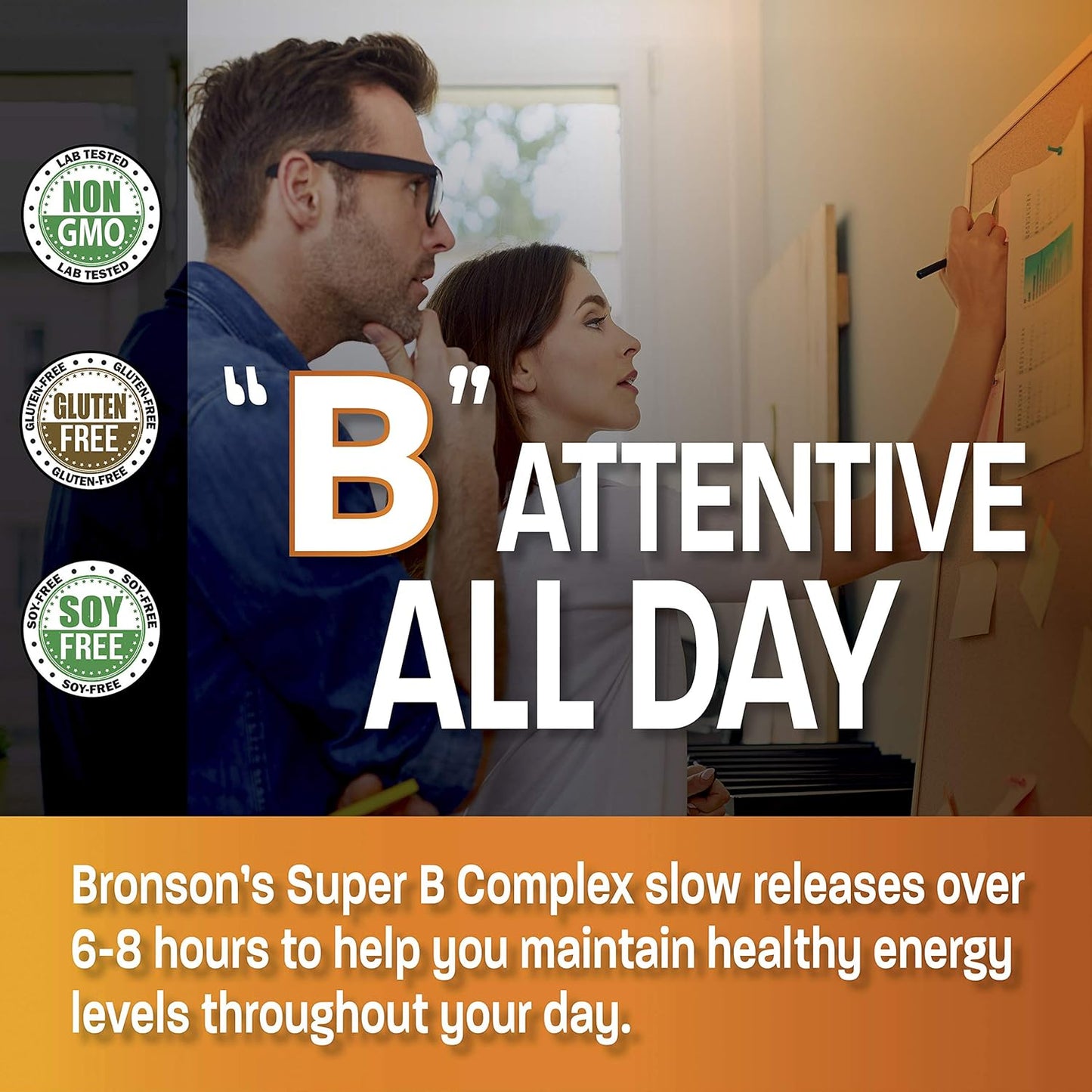 Slow Release Bronson Super B Vitamin B Complex - 100 Tablets with Vitamin B1, B2, B3, B6, Folic Acid, B12 - Complete B Vitamin Supplement