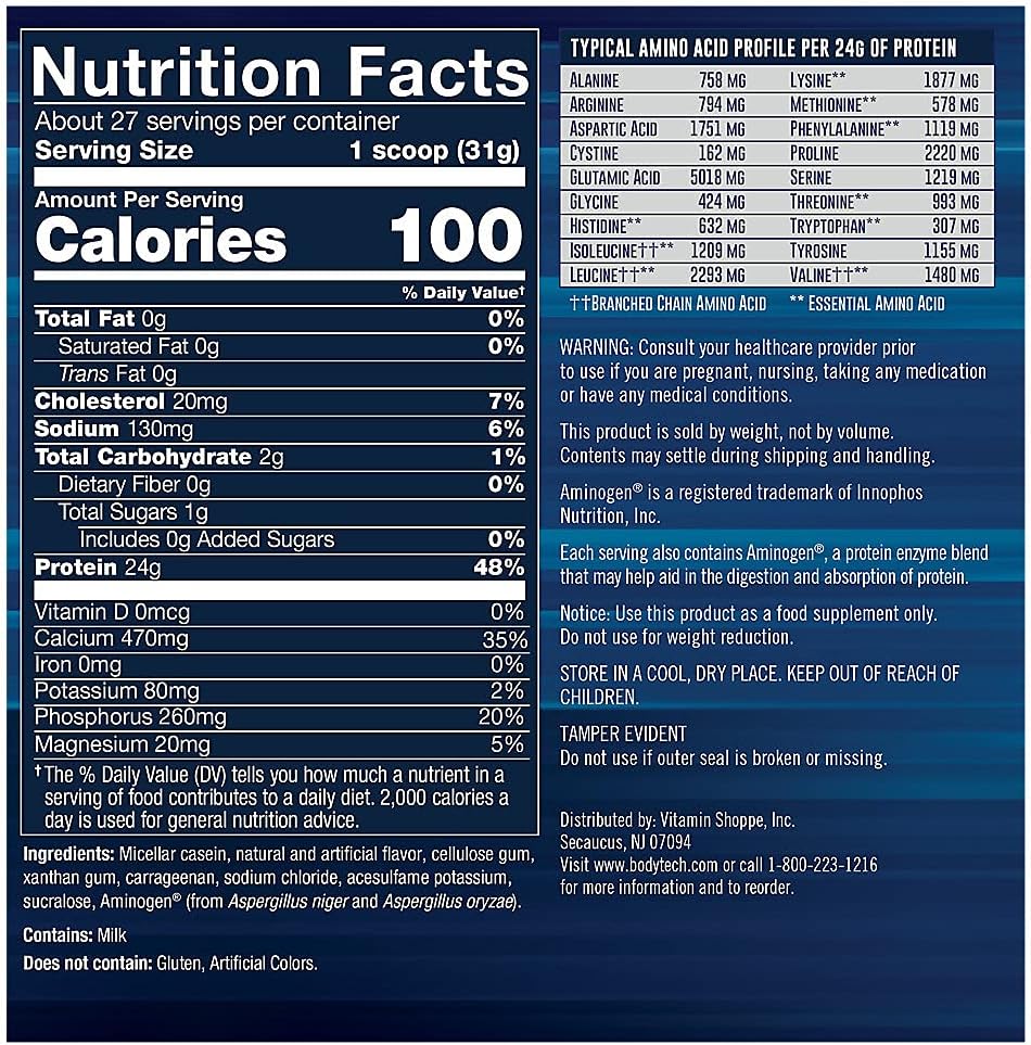 Slow Release French Vanilla Micellar Casein Protein Powder - 24g Protein per Serving - Muscle Recovery - 2lb