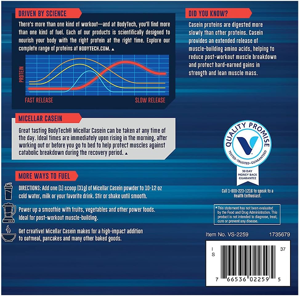 Slow Release French Vanilla Micellar Casein Protein Powder - 24g Protein per Serving - Muscle Recovery - 2lb
