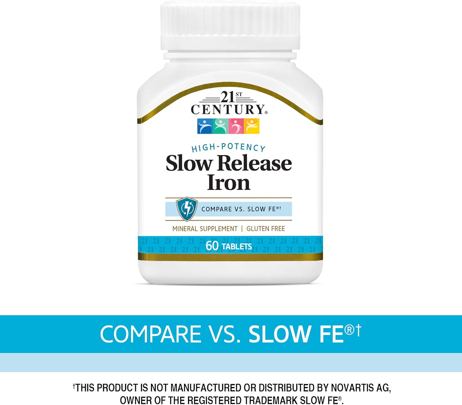 Slow Release Iron Tablets 60 Count with 21st Century Folic Acid 400 mcg Tablets 250 Count for Optimal Health