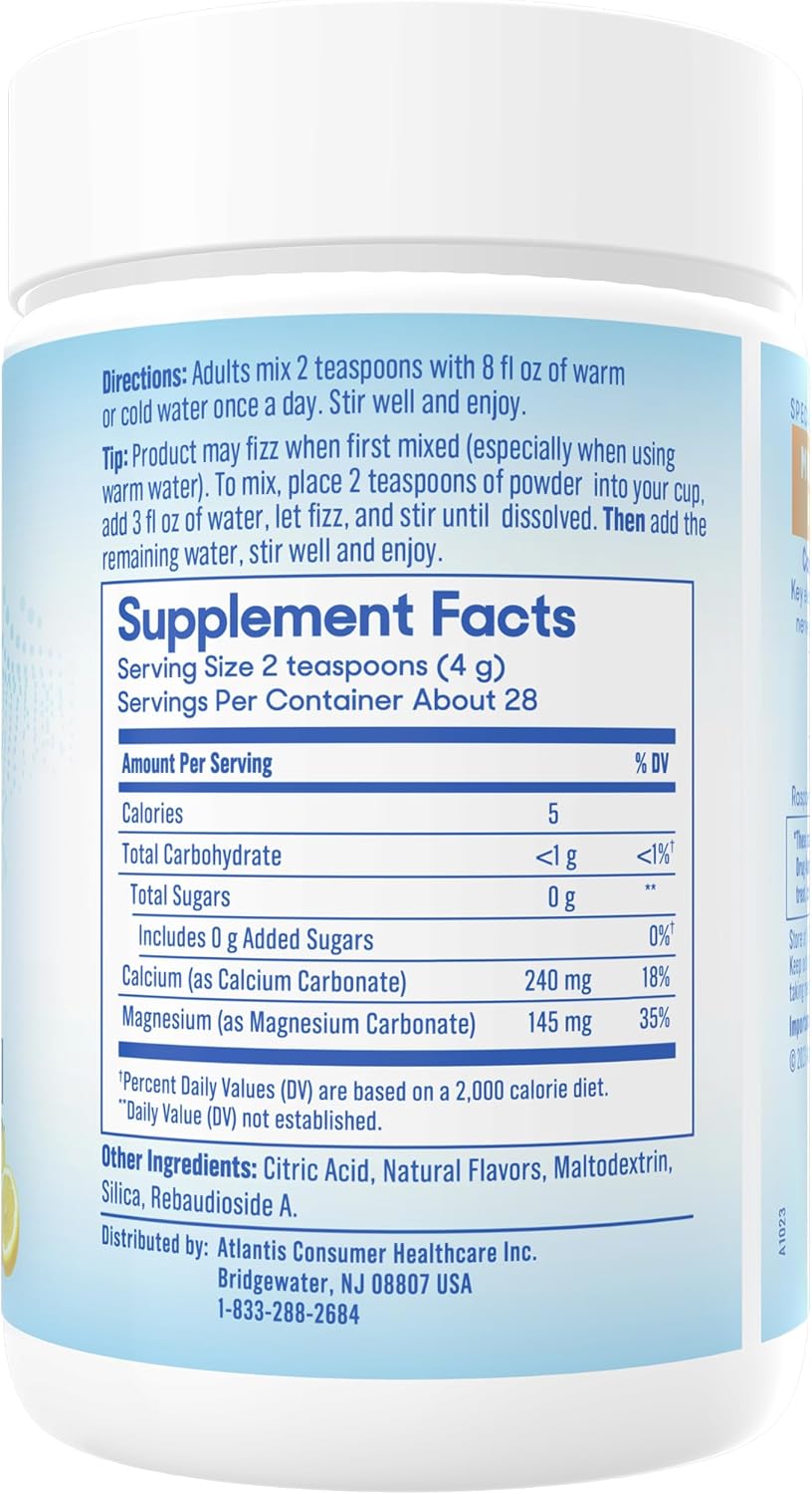SlowMag Raspberry Lemon Magnesium Powder Drink Mix - 4oz, Supports Muscle Relaxation & Heart Health, with Calcium Supplement