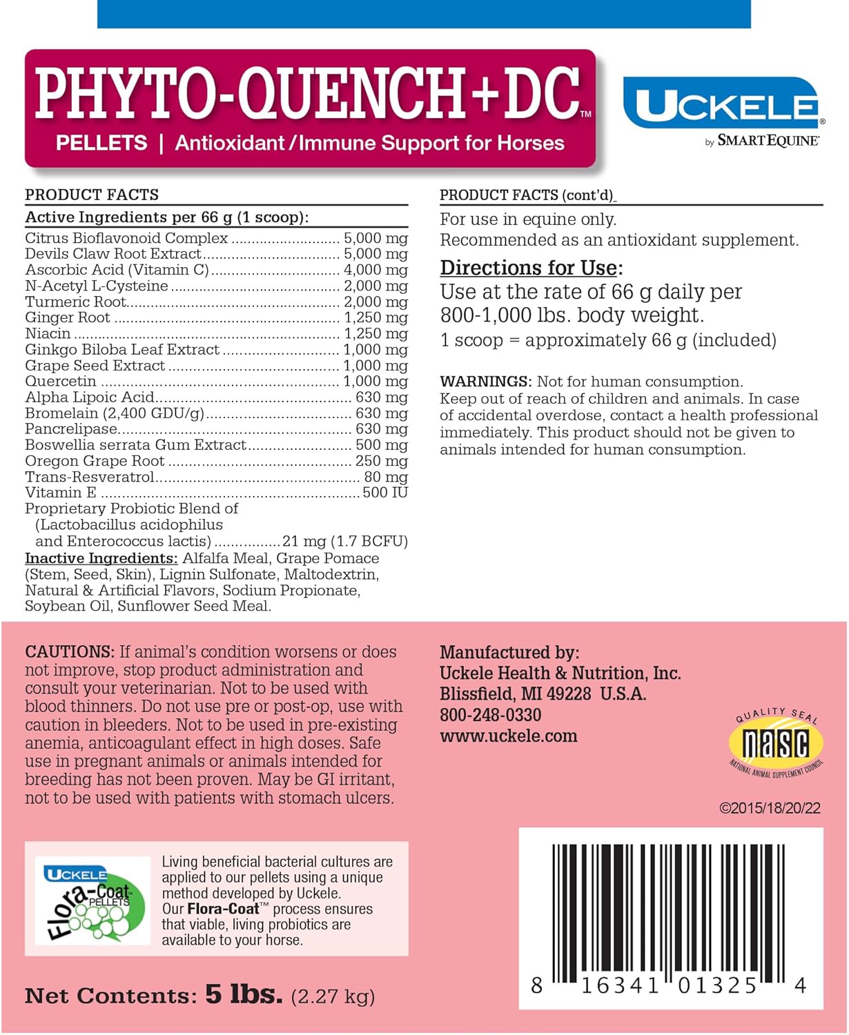 SmartEquine Phyto-Quench + DC™ Pellets 5 lb Bucket | Horse Immune Support with Vitamin E and Antioxidants