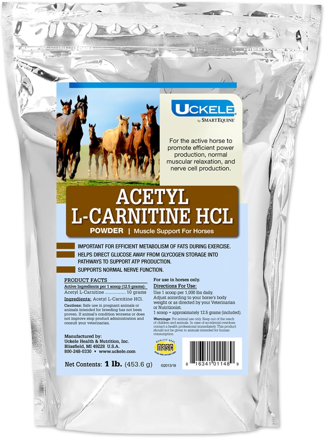 SmartEquine Uckele Acetyl L-Carnitine HCL Powder for Horses - Energy & Muscle Supplement, 1 lb Bag