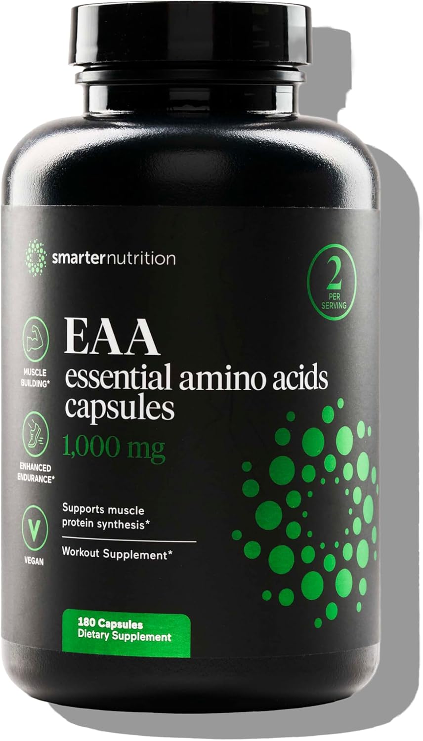 Smarter Nutrition Essential Amino Acids Capsules - 1g/Serving - Supports Muscle Mass & Exercise - Non-GMO, Vegan, Gluten Free - 180 Count