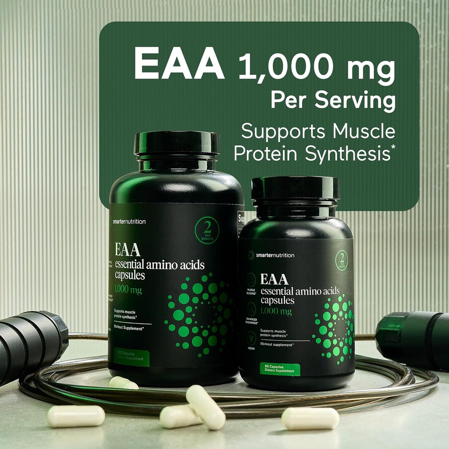 Smarter Nutrition Essential Amino Acids Capsules - 1g/Serving - Supports Muscle Mass & Exercise - Non-GMO, Vegan, Gluten Free - 180 Count