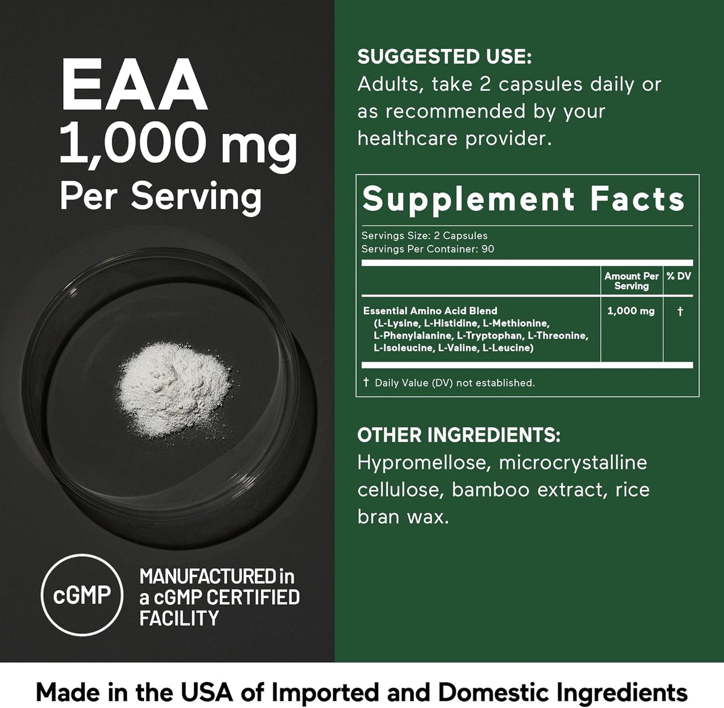 Smarter Nutrition Essential Amino Acids Capsules - 1g/Serving - Supports Muscle Mass & Exercise - Non-GMO, Vegan, Gluten Free - 180 Count