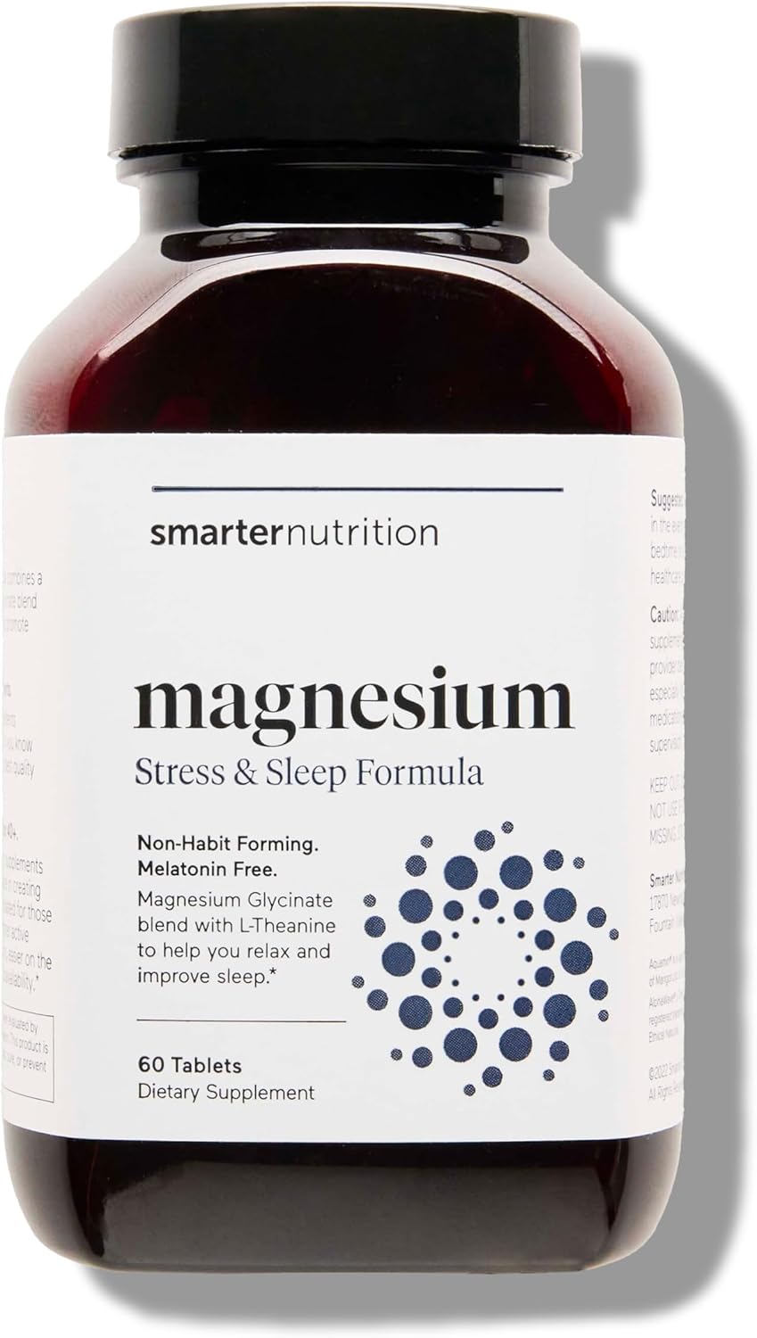 Smarter Nutrition Magnesium Complex Supplement for Sleep & Stress Support - Chelated Mag Glycinate, Citrate, Malate, Hydroxide with L-Theanine - Soy-Free - 60 Count