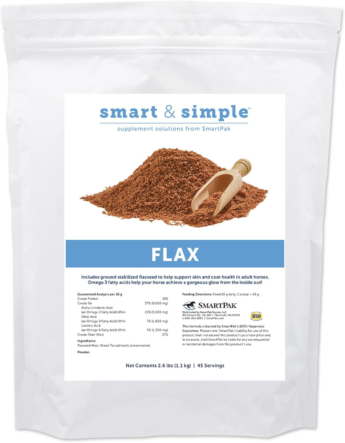 SmartPak Flax Seed Supplement for Horses | 2.6 lb Bag | 5,600 mg Omega 3 Fatty Acids | Supports Healthy Skin and Coat