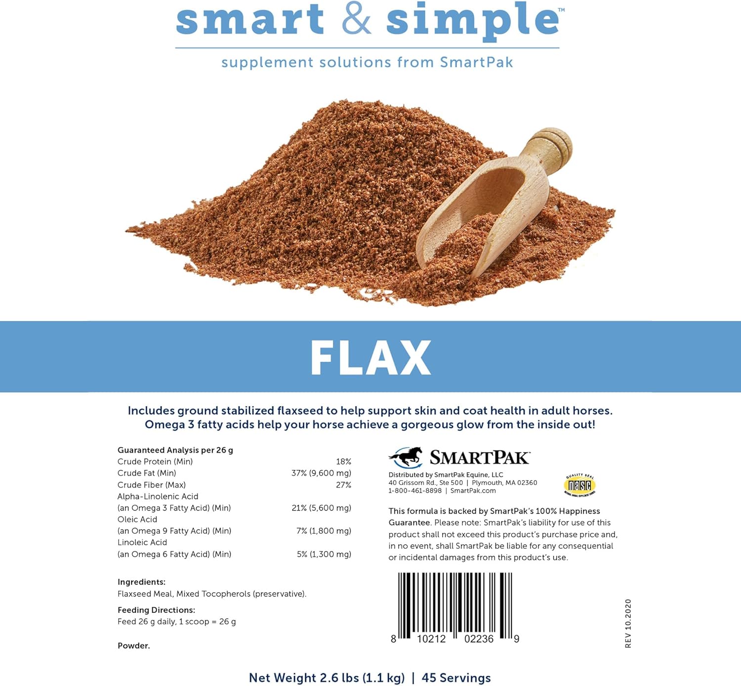 SmartPak Flax Seed Supplement for Horses | 2.6 lb Bag | 5,600 mg Omega 3 Fatty Acids | Supports Healthy Skin and Coat