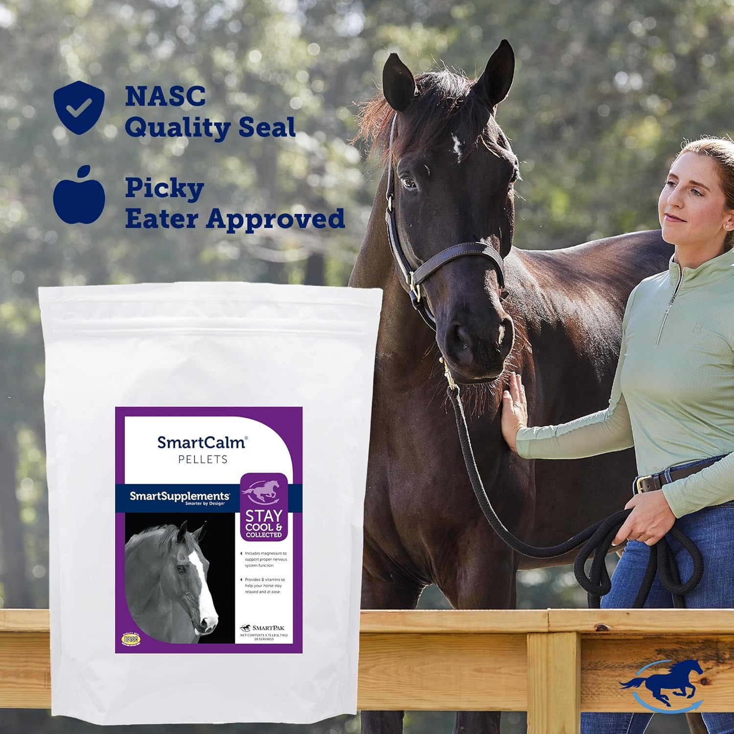 SmartPak SmartCalm Pellets Horse Calming Supplement - Dietary Equine Supplement, 56 Servings, 7.5 lb Bag - Sugar & Herb Free