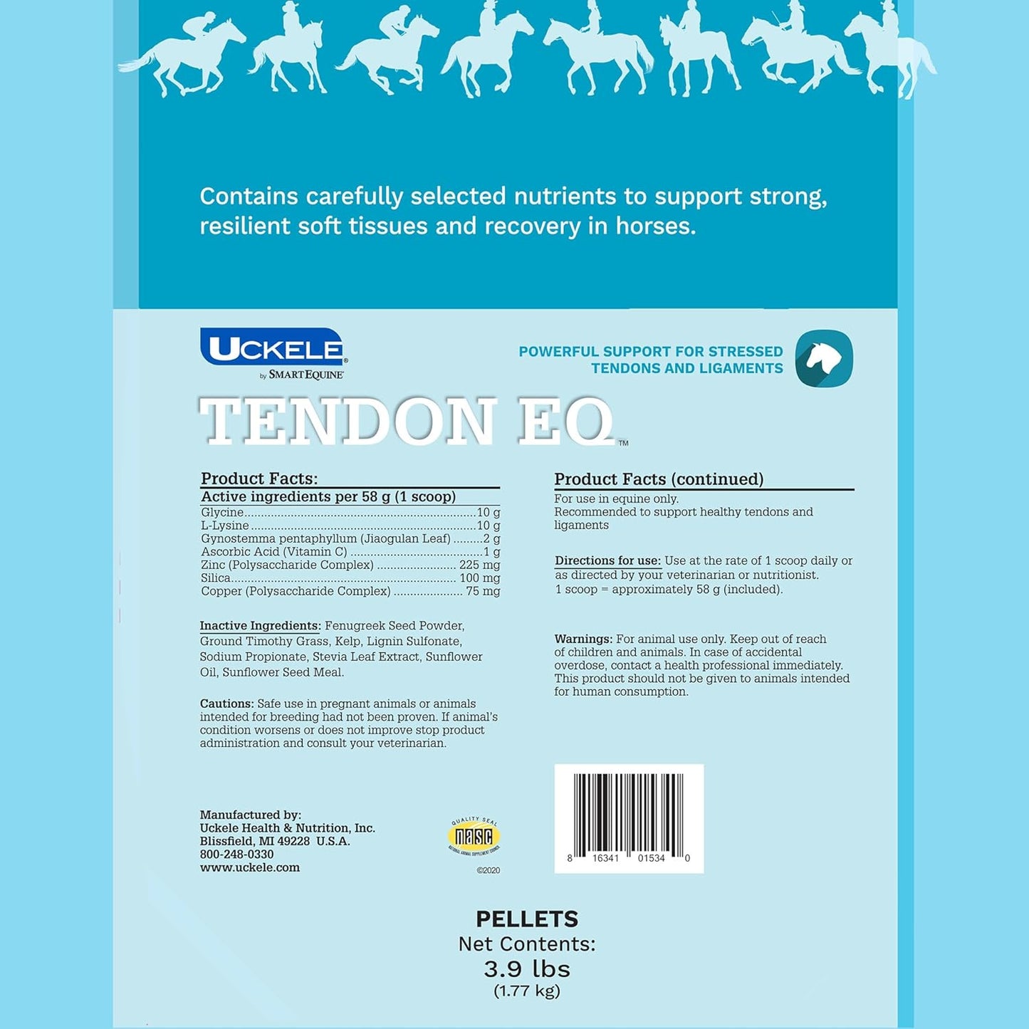SmartPak Uckele Tendon EQ™ Pellets for Horses | Supports Healthy Connective Tissue & Ligament Strength | Antioxidant-Rich Supplement | 3.9 lb Bag