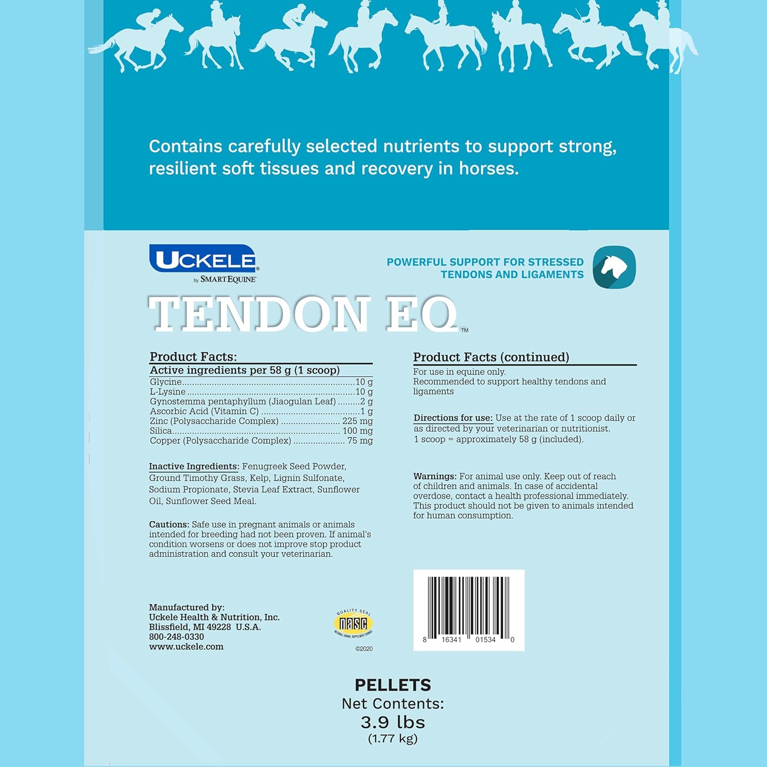 SmartPak Uckele Tendon EQ™ Pellets for Horses | Supports Healthy Connective Tissue & Ligament Strength | Antioxidant-Rich Supplement | 3.9 lb Bag