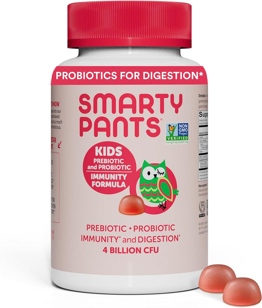 SmartyPants Kids Probiotic Gummies: Digestive Health & Immune Support, Prebiotics & Probiotics, Gluten Free, Vegan, Strawberry Crème Flavor - 60 Count