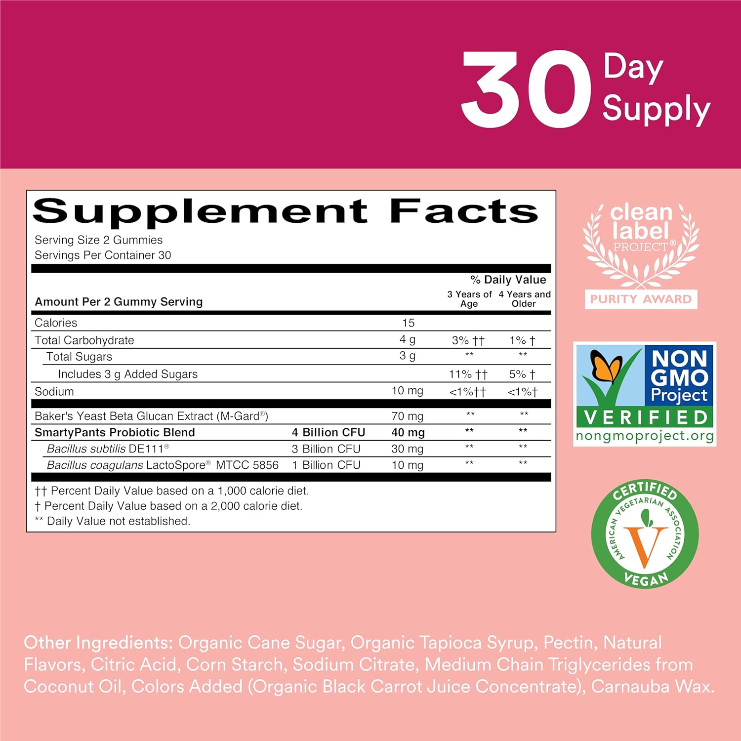 SmartyPants Kids Probiotic Gummies: Digestive Health & Immune Support, Prebiotics & Probiotics, Gluten Free, Vegan, Strawberry Crème Flavor - 60 Count