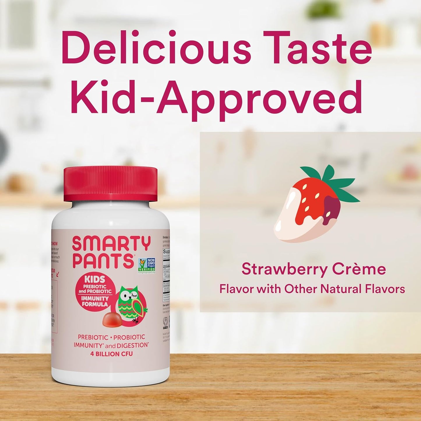 SmartyPants Kids Probiotic Gummies: Digestive Health & Immune Support, Prebiotics & Probiotics, Gluten Free, Vegan, Strawberry Crème Flavor - 60 Count