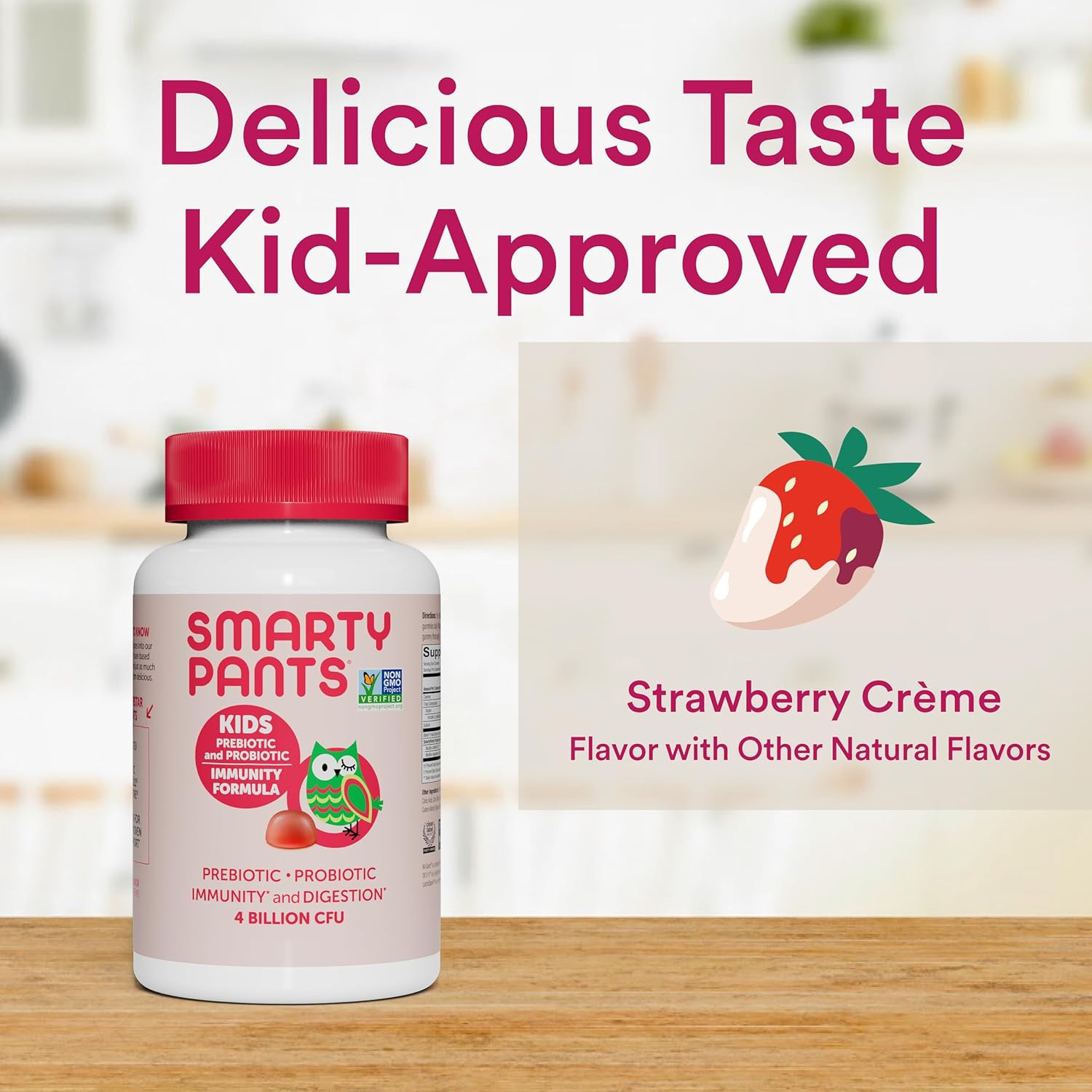 SmartyPants Kids Probiotic Gummies: Digestive Health & Immune Support, Prebiotics & Probiotics, Gluten Free, Vegan, Strawberry Crème Flavor - 60 Count