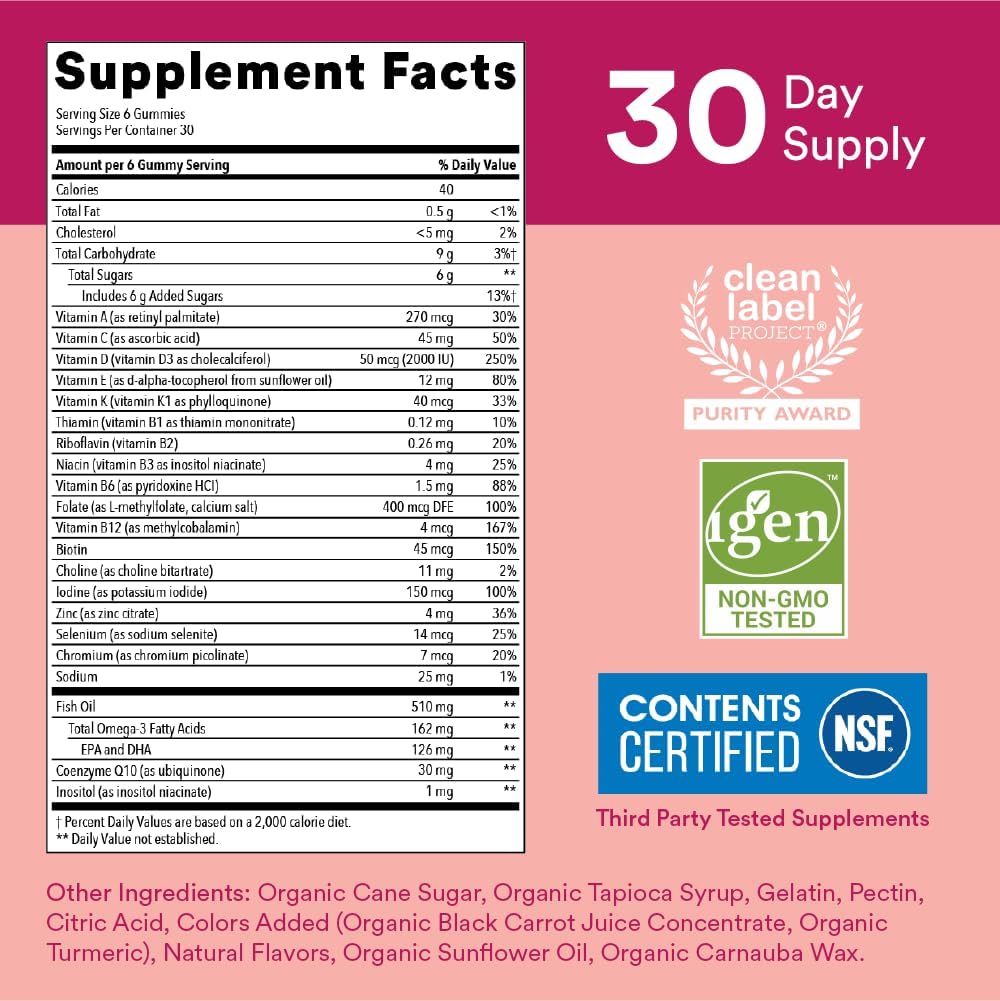 SmartyPants Kids & Women's Multivitamin Gummies with Omega 3 Fish Oil and Methylfolate