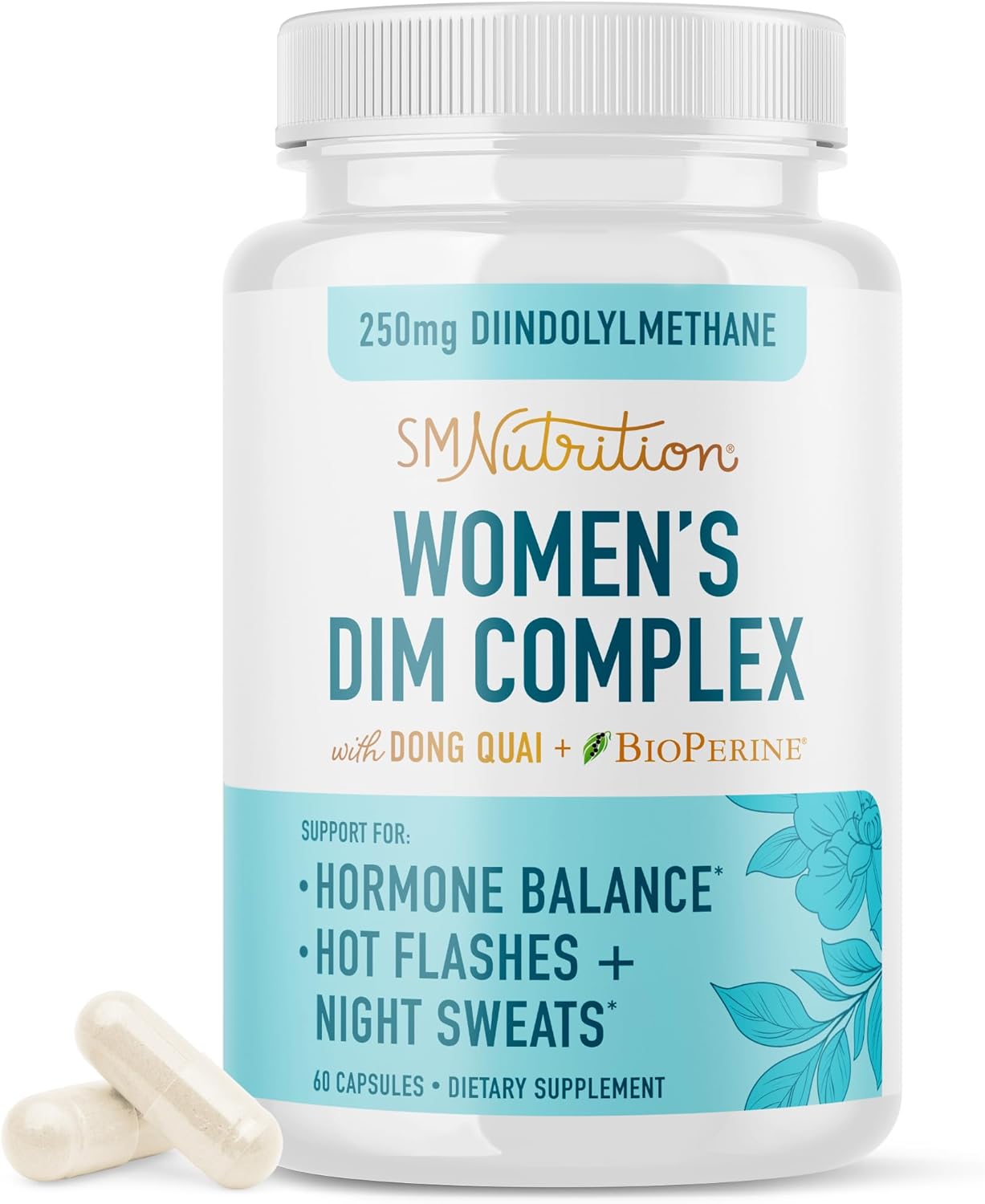 SMNutrition DIM Supplement Complex 250mg - Estrogen Balance & Menopause Relief for Women - Hot Flashes, Night Sweats, Dong Quai - 60 Ct