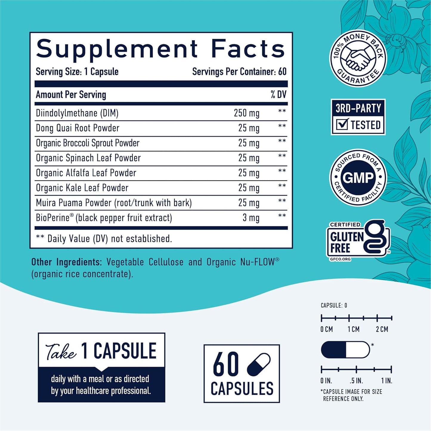 SMNutrition DIM Supplement Complex 250mg - Estrogen Balance & Menopause Relief for Women - Hot Flashes, Night Sweats, Dong Quai - 60 Ct