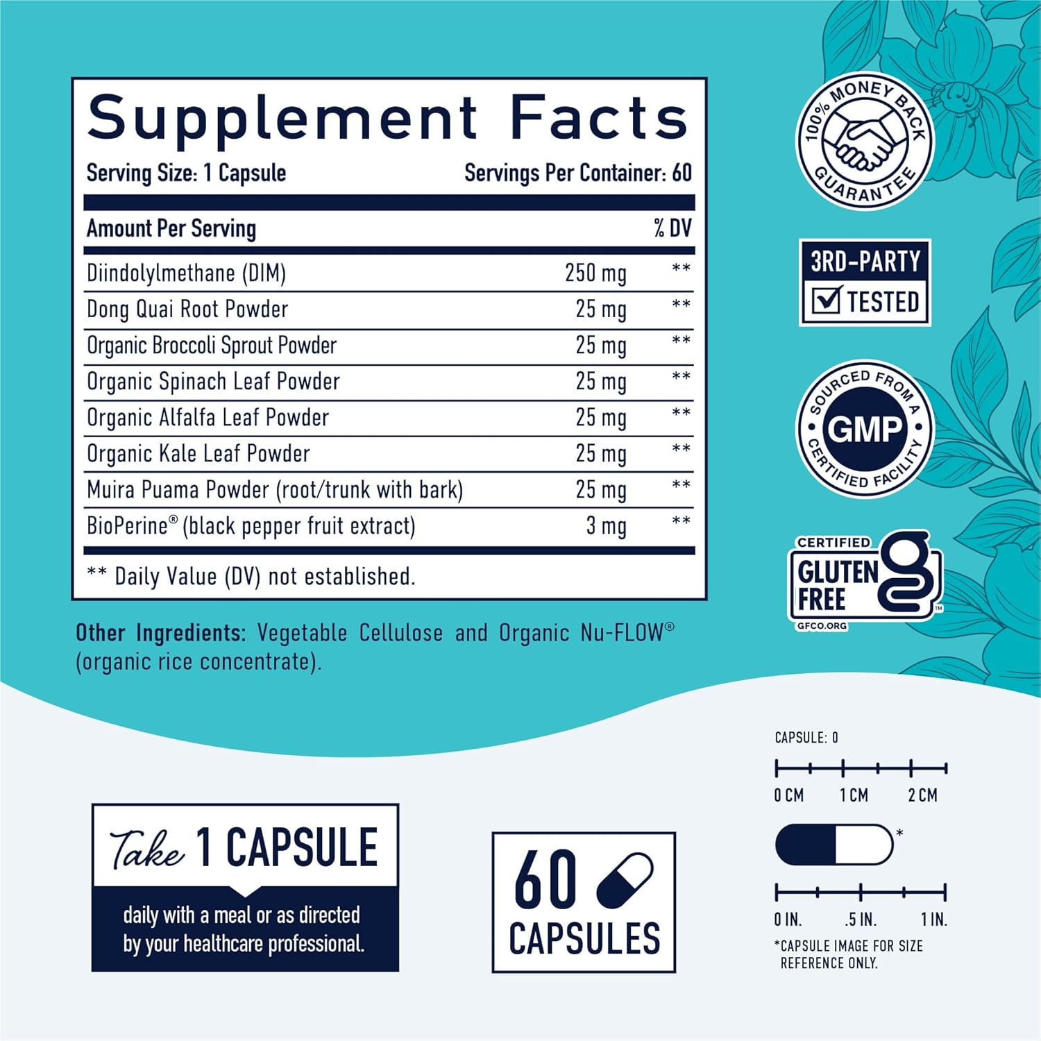 SMNutrition DIM Supplement Complex 250mg - Estrogen Balance & Menopause Relief for Women - Hot Flashes, Night Sweats, Dong Quai - 60 Ct