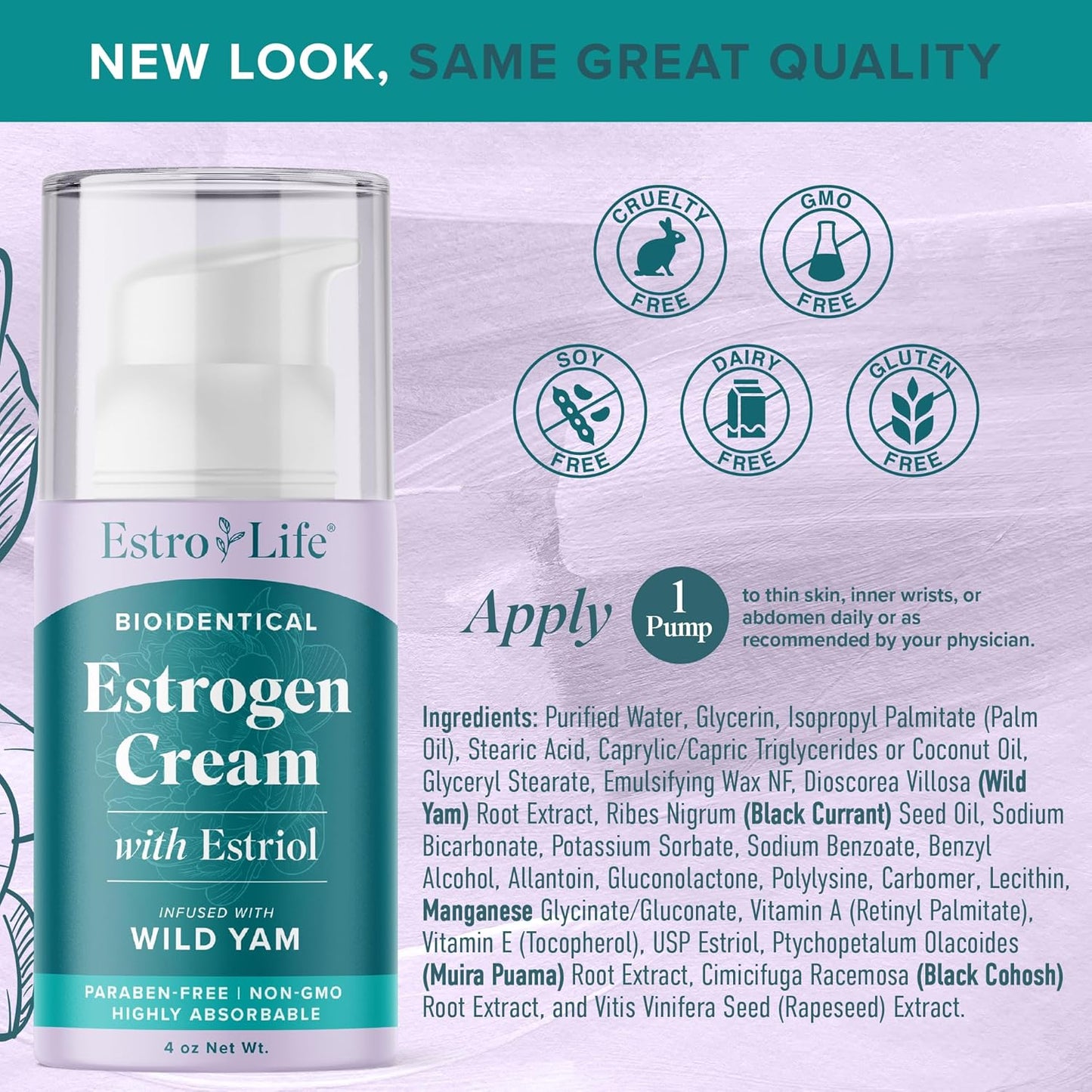 SMNutrition Estrogen Cream: Hormone Balance & Menopause Support | Bioidentical Formula with Wild Yam, Vitamin A, Black Currant Oil | 80 Servings, 4oz Pump