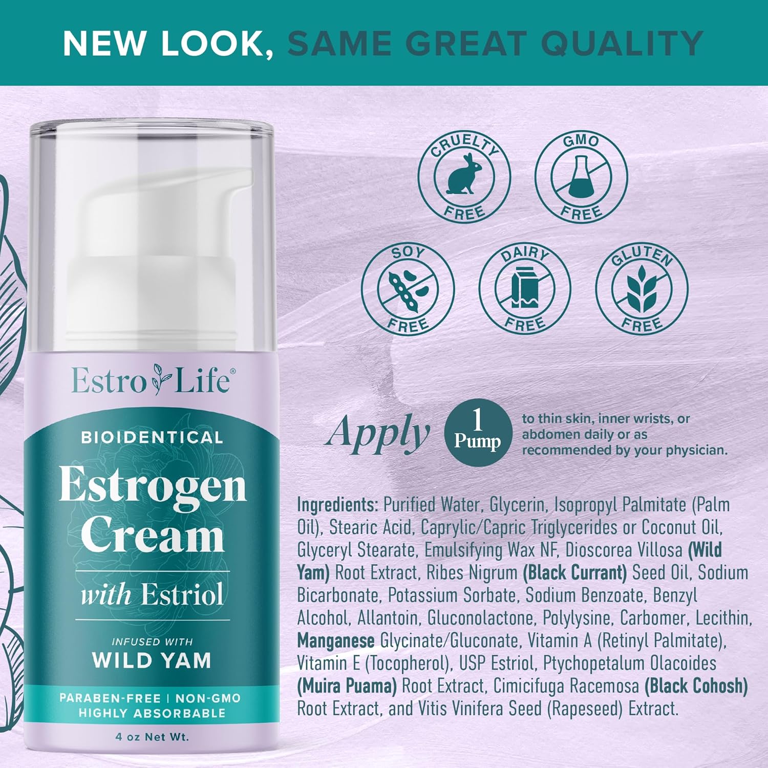 SMNutrition Estrogen Cream: Hormone Balance & Menopause Support | Bioidentical Formula with Wild Yam, Vitamin A, Black Currant Oil | 80 Servings, 4oz Pump