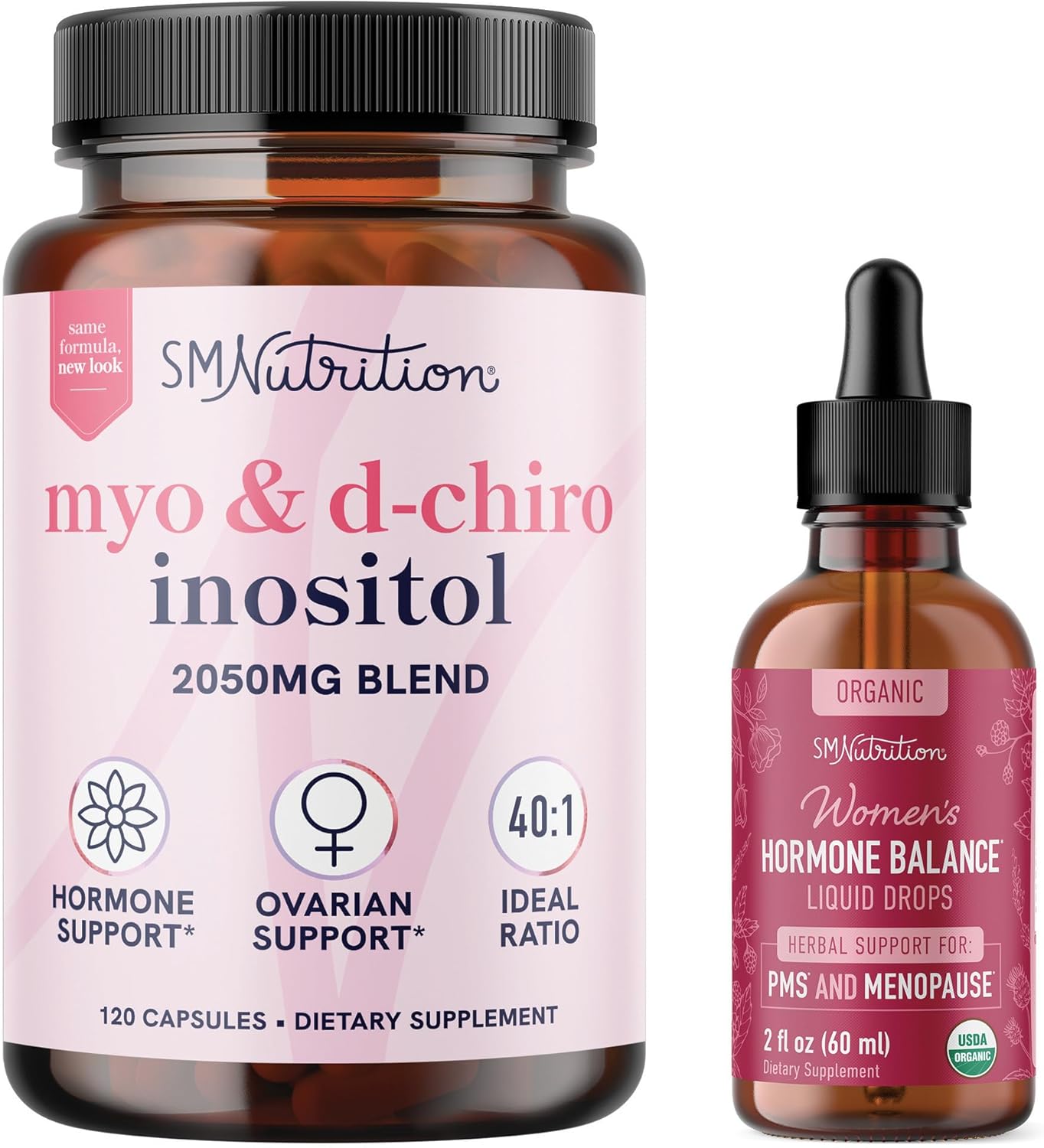 SMNutrition Hormone Balancing Bundle: Herbal Tincture with Myo-Inositol & D-Chiro Inositol for Women's Cycle Support (90 Servings)