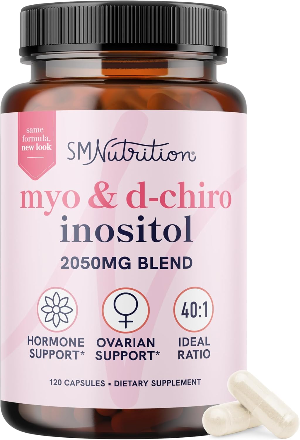 SMNutrition Myo-Inositol & D-Chiro Inositol Capsules for Women | Hormone Balance & Ovarian Health Support | 40:1 Ratio, 2000mg Myo-Inositol & 50mg D-Chiro | Menstrual Cycle & Ovarian Vitamins | 120 Count