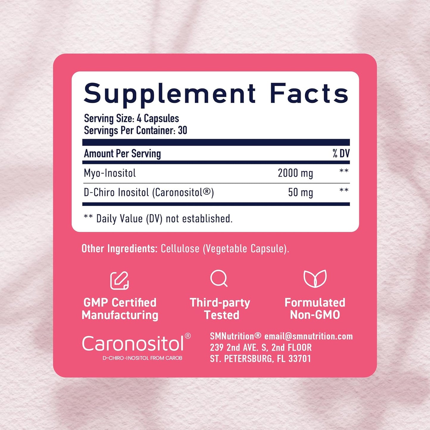 SMNutrition Myo-Inositol & D-Chiro Inositol Capsules for Women | Hormone Balance & Ovarian Health Support | 40:1 Ratio, 2000mg Myo-Inositol & 50mg D-Chiro | Menstrual Cycle & Ovarian Vitamins | 120 Count