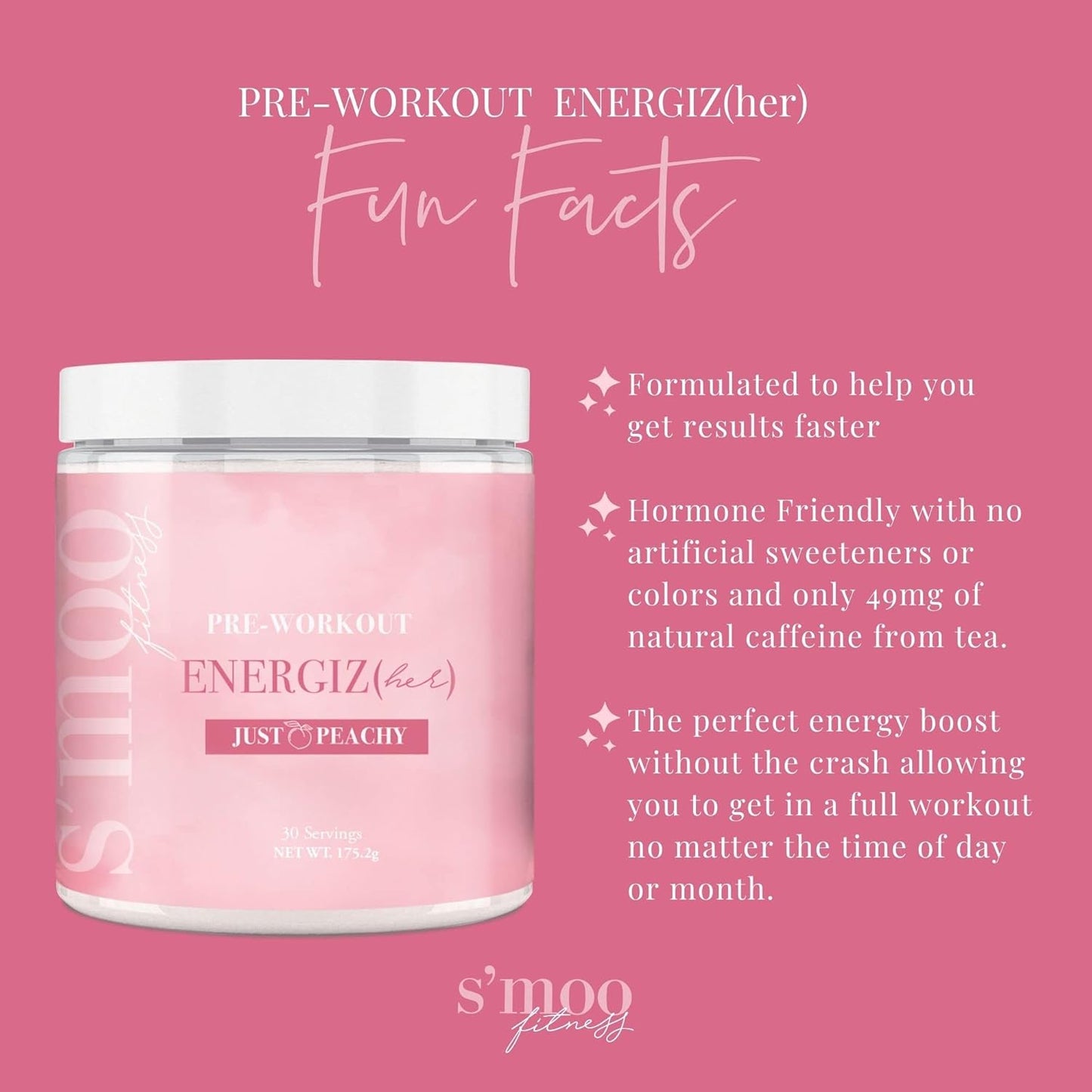 S'moo ENERGIZ(her) Pre Workout Powder - Just Peachy Flavor - 30 Servings - Energizing Preworkout Supplement