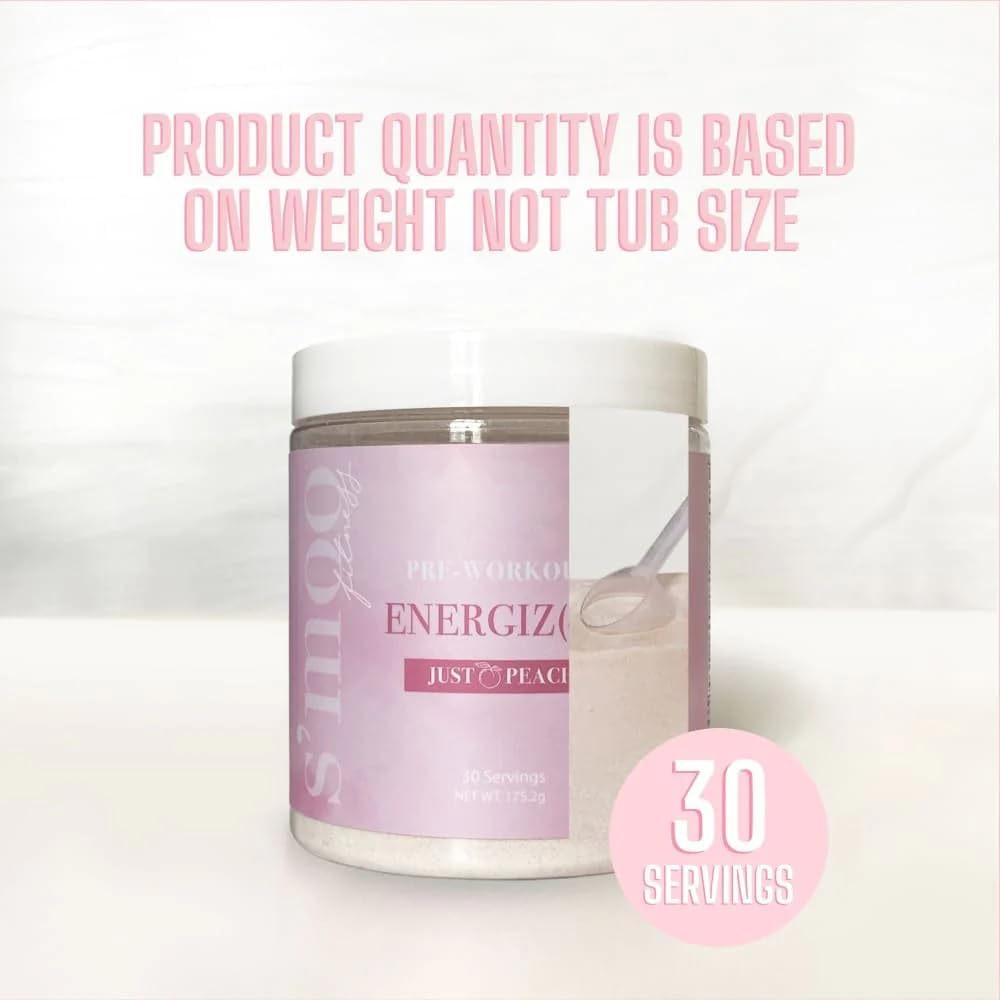 S'moo ENERGIZ(her) Pre Workout Powder - Just Peachy Flavor - 30 Servings - Energizing Preworkout Supplement