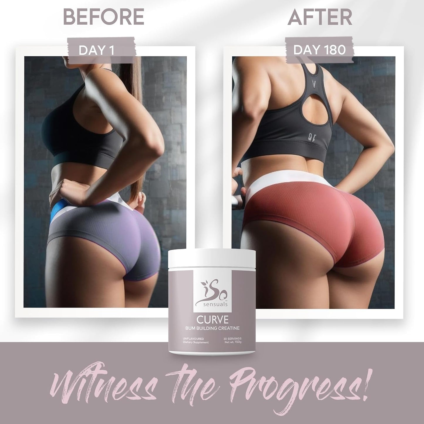 Smooth Muscle Builder for Women - IsoSensuals Curve Bum Building Creatine, Micronized 200 Mesh, Energy Supplement for Booty Gains, 30 Unflavored Peach Servings