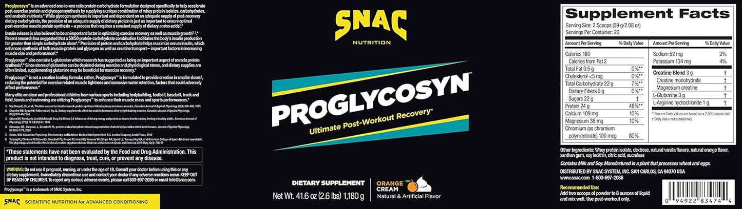 SNAC Proglycosyn Ultimate Orange Cream Post Workout Recovery Formula 2.6 lbs