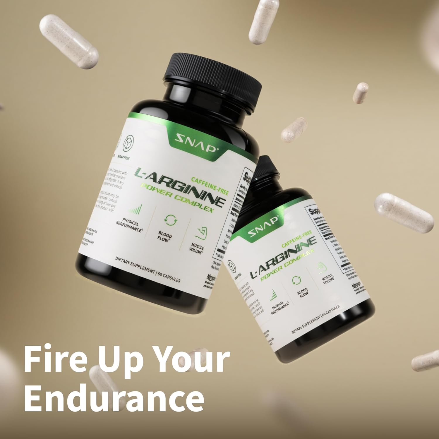 Snap L Arginine Capsules - Nitrosigine & L Citrulline for Energy, Blood Flow, Muscle Growth - Cardio Health Support - 60 Capsules