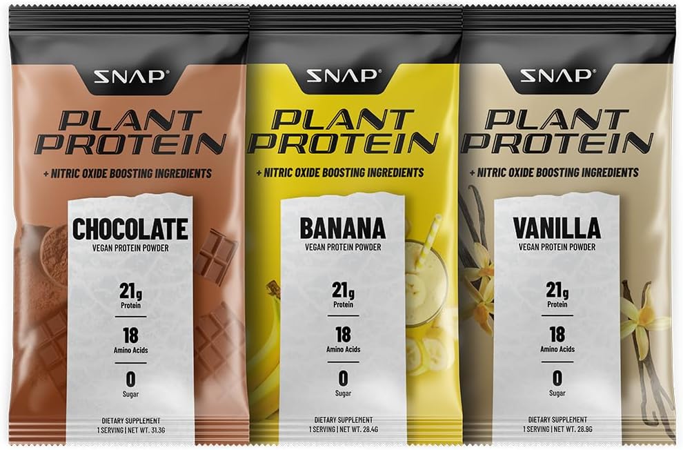 Snap Supplements Plant-Based Protein Powder Stick Packs with Nitric Oxide Booster - 10 Pack Variety Pack