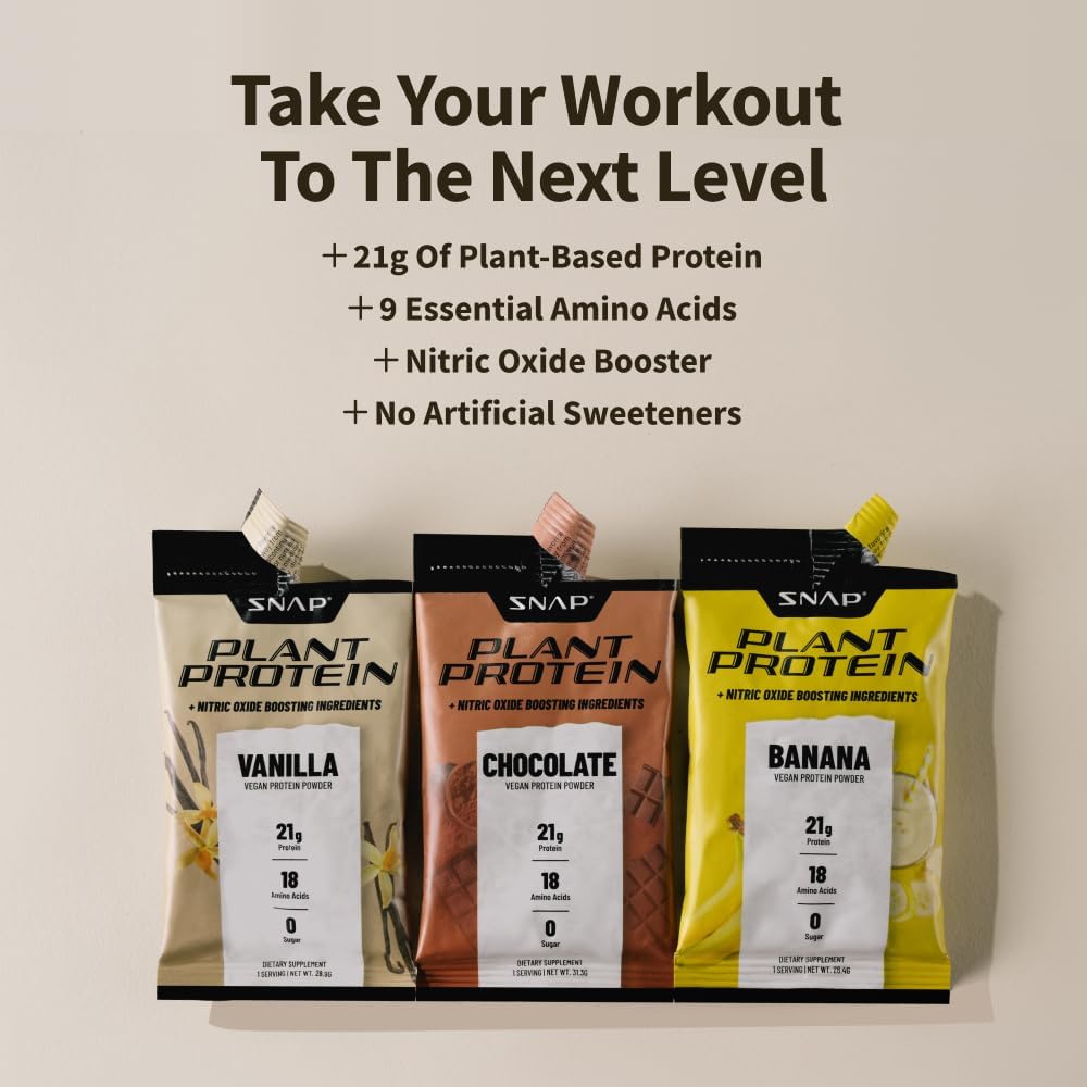Snap Supplements Plant-Based Protein Powder Stick Packs with Nitric Oxide Booster - 10 Pack Variety Pack