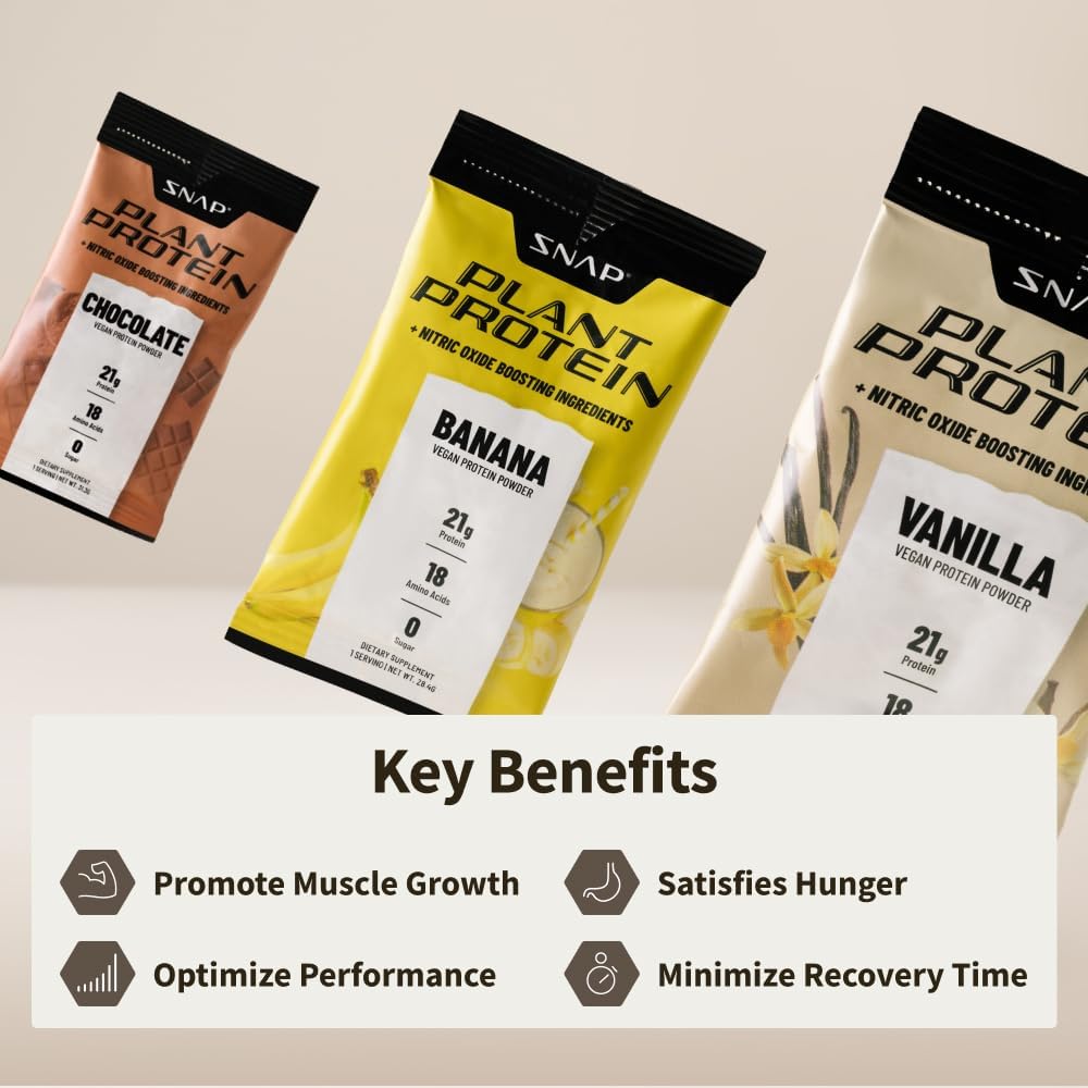 Snap Supplements Plant-Based Protein Powder Stick Packs with Nitric Oxide Booster - 10 Pack Variety Pack