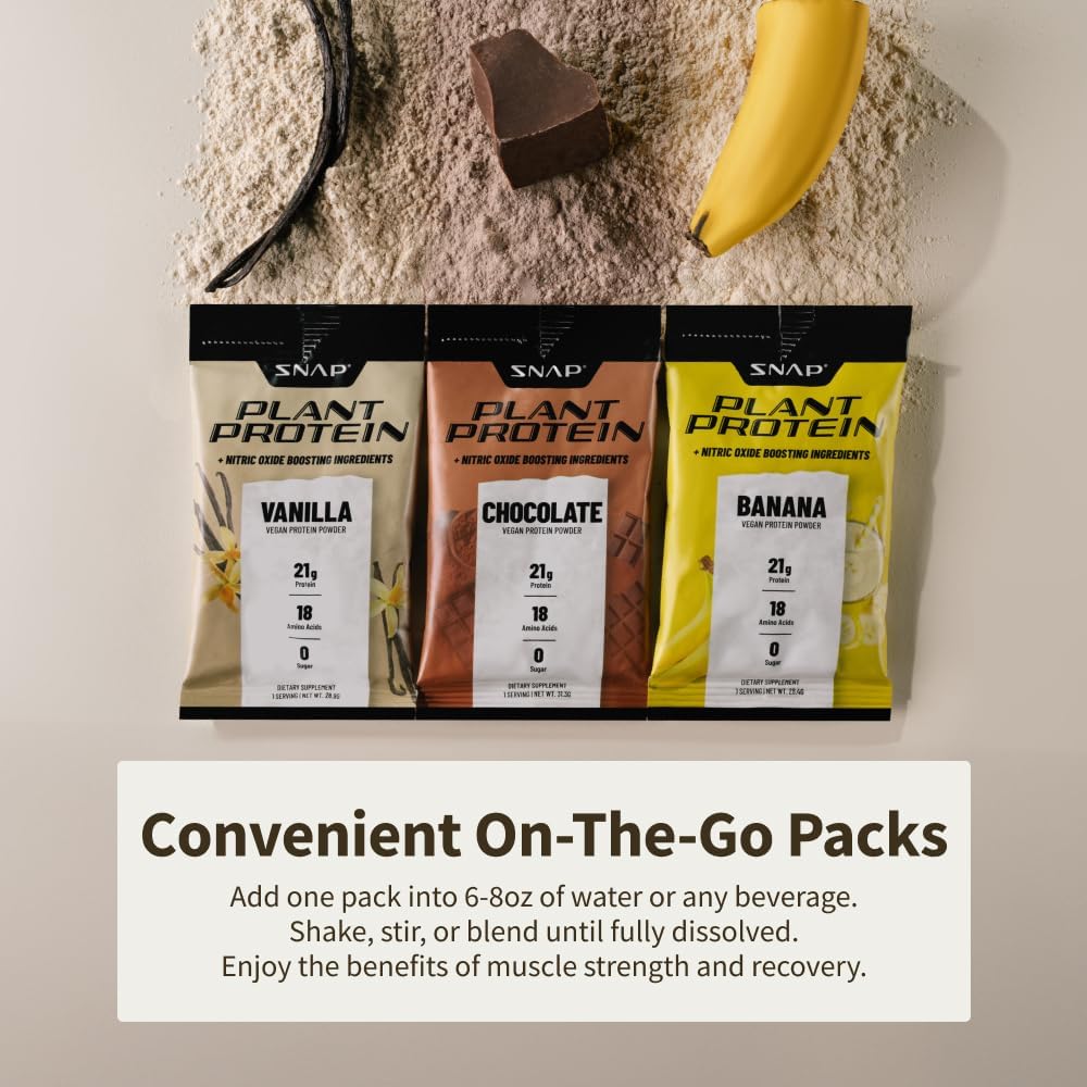 Snap Supplements Plant-Based Protein Powder Stick Packs with Nitric Oxide Booster - 10 Pack Variety Pack