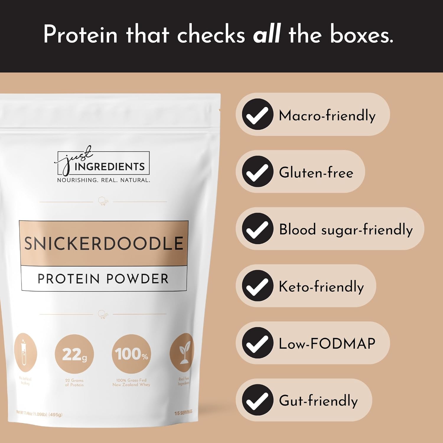 Snickerdoodle Protein Powder - 100% Grass-Fed Whey, Non-GMO, Gluten-Free - 15 Servings